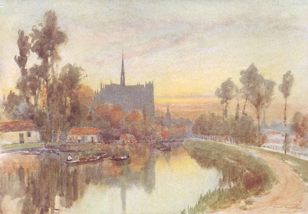 SOMME. Evening on the Somme at Amiens. Boats 1907 old antique print picture